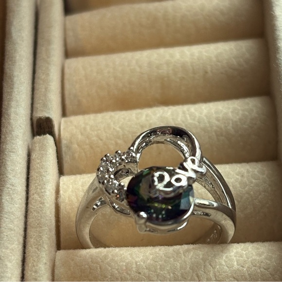 Silver Heart Ring with Purple Gemstone - Picture 2 of 4